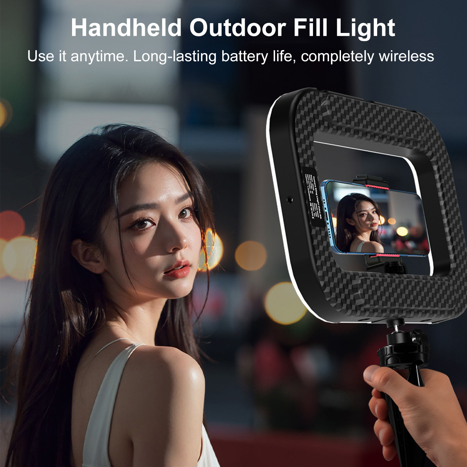 Photography Lighting System - 充電式携帯電話ライト、ハンドヘルドフォンスタビライザー（スマホホルダー付き）、ビデオ録画用ハンドヘルドリングセルフィーライト