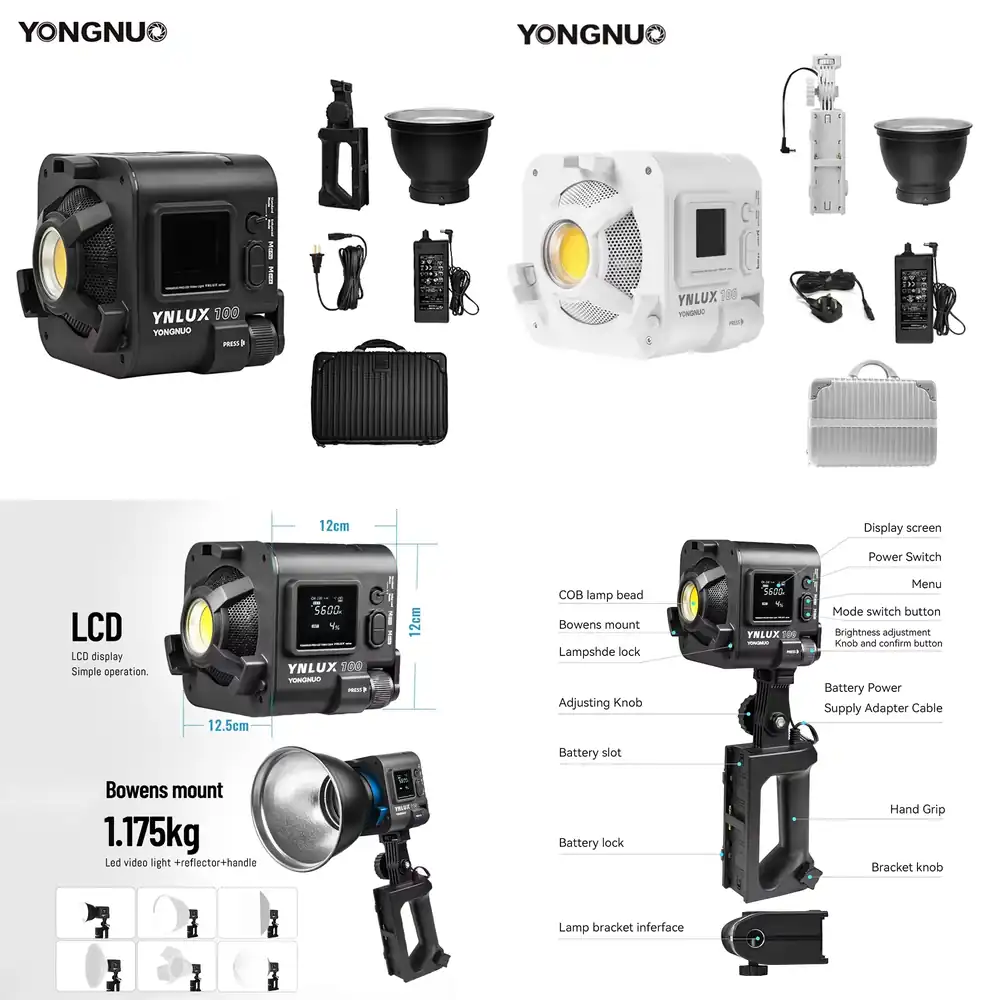 Photography Lighting Led - YONGNUO YNLUX100 100W 3200K-5600K コンパクトハンドヘルドLEDビデオCOB撮影用フィルライト（写真スタジオ用）