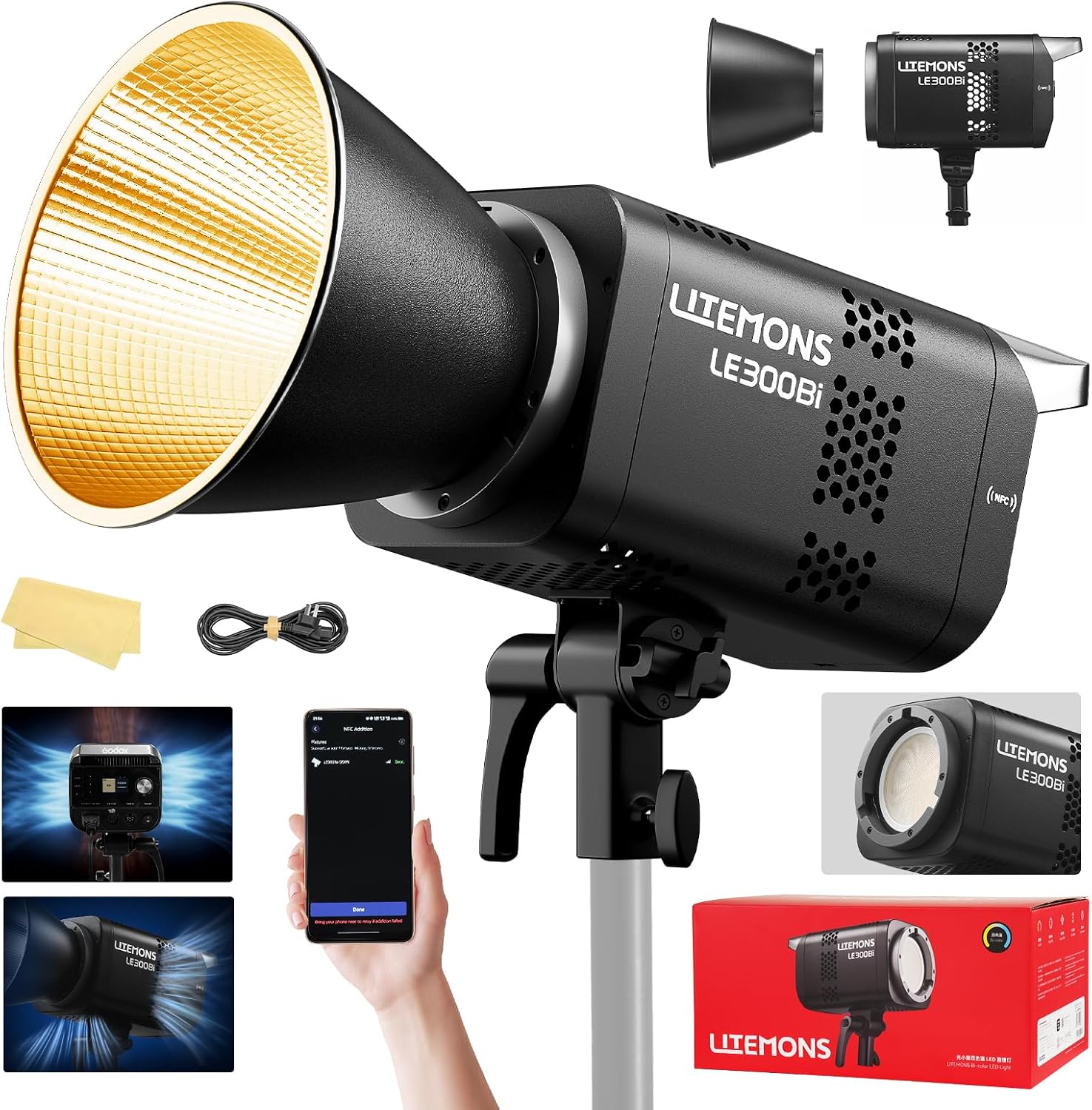 Photography Led Lighting Kit - RGB LEDビデオ照明キット、3個セットのスタジオビデオライト（パネル付き）、アプリ制御、3200K-5600K、8つのシーンライトモード、YouTube写真撮影照明用