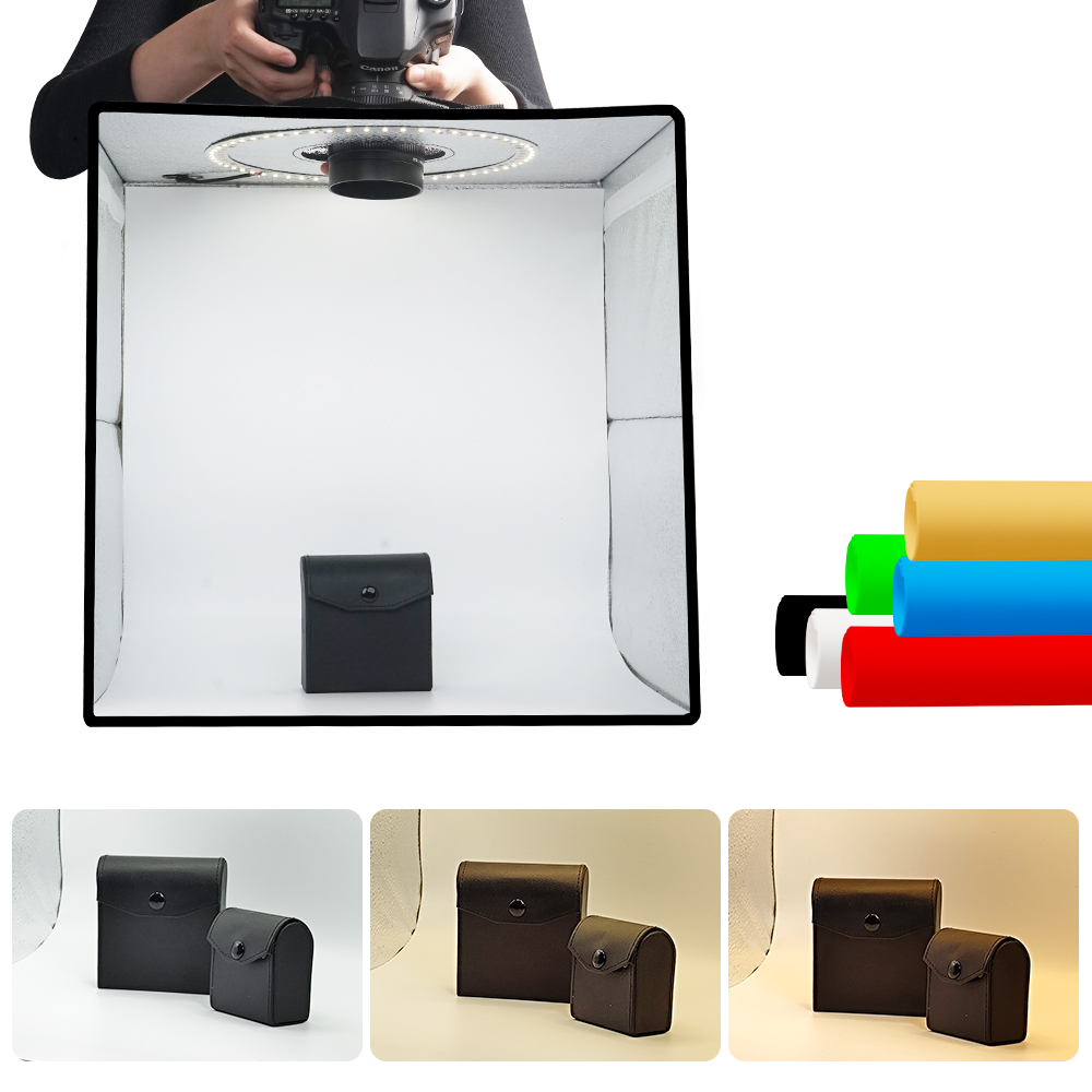 Photography Led Lighting Kit - ライトダウ調光可能フォトボックスLEDライトルームフォトスタジオライトボックスキット120個LED 6種類の背景布付き写真撮影用ポータブル折りたたみ式