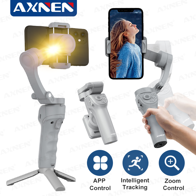 Photography Lighting System - スマートフォン用ハンドヘルド3軸ジンバルスタビライザー、iPhone携帯電話用ビデオVlog録画用、フィルライト付きスマホ手ブレ補正