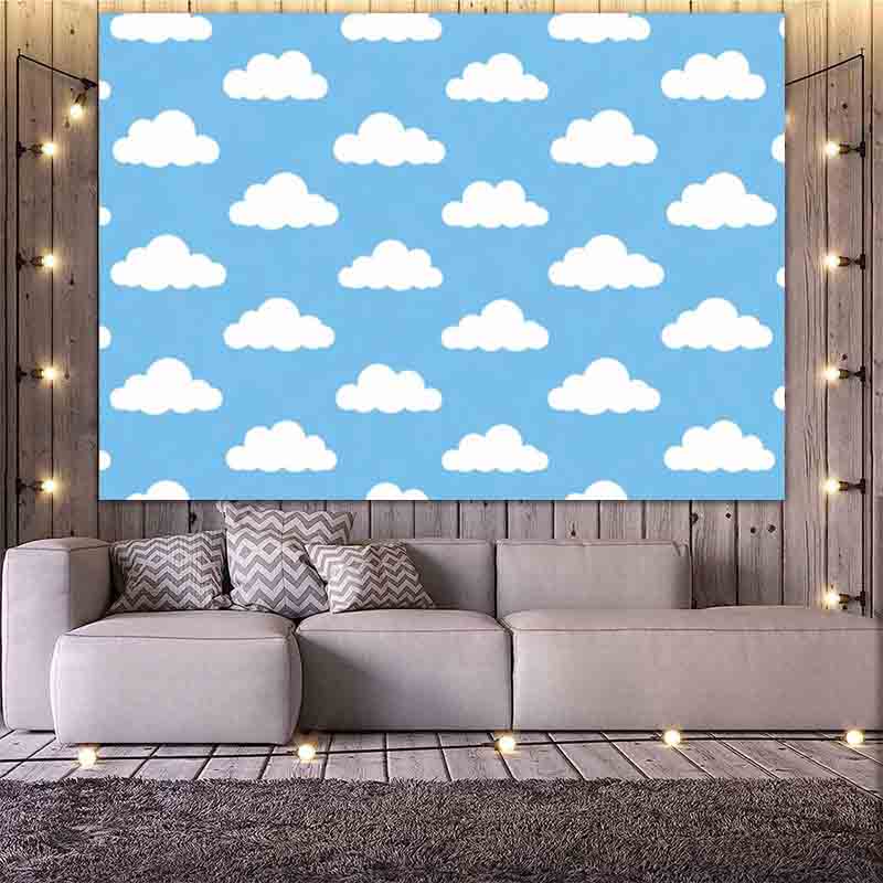 漫画風のシンプルな青空と白い雲の写真背景、新生児や子供の誕生 - Photography Lighting Backdrop のレビューと価格