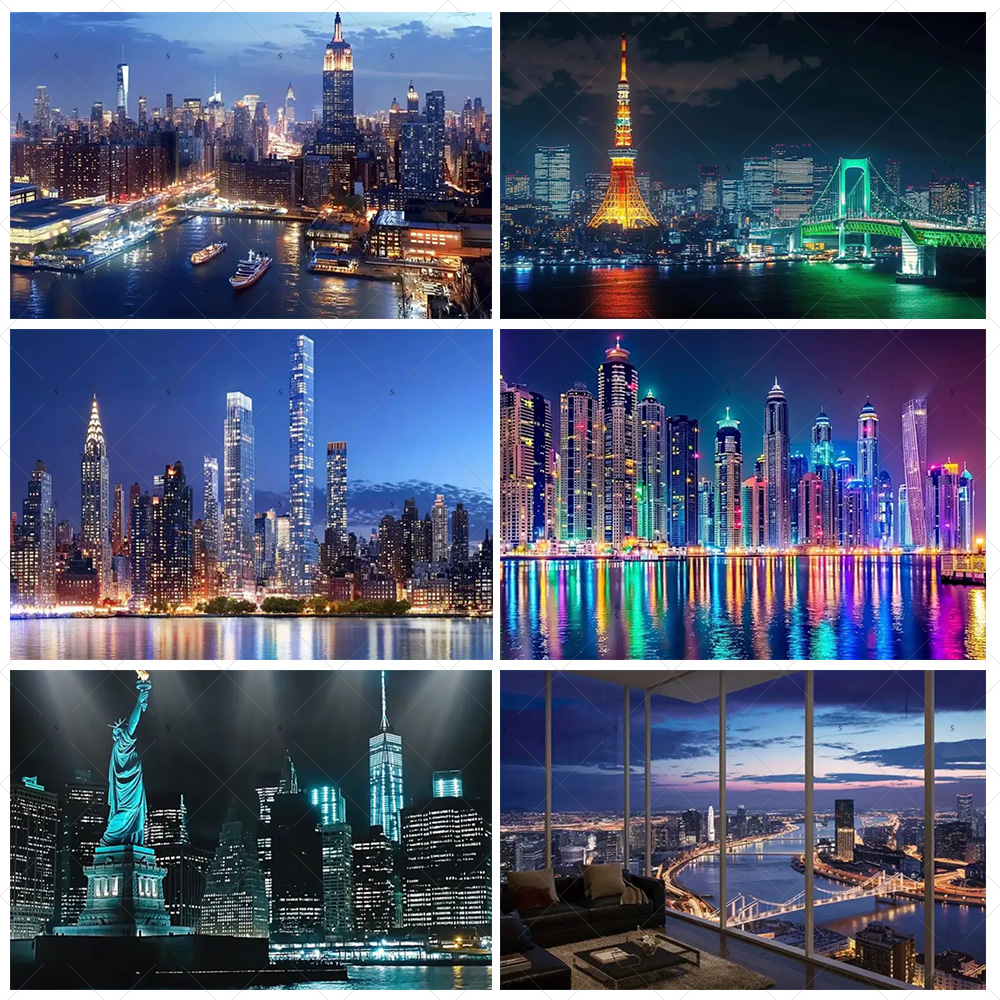 夜景高層ビル背景バナー ニューヨークシティ写真撮影背景用品  - Photography Lighting Backdrop のレビューと価格
