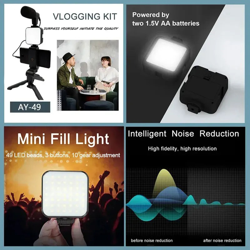 AY49スマートフォンVlogキット、三脚付きスマホホルダー - Photography Led Lighting Kit のレビューと価格
